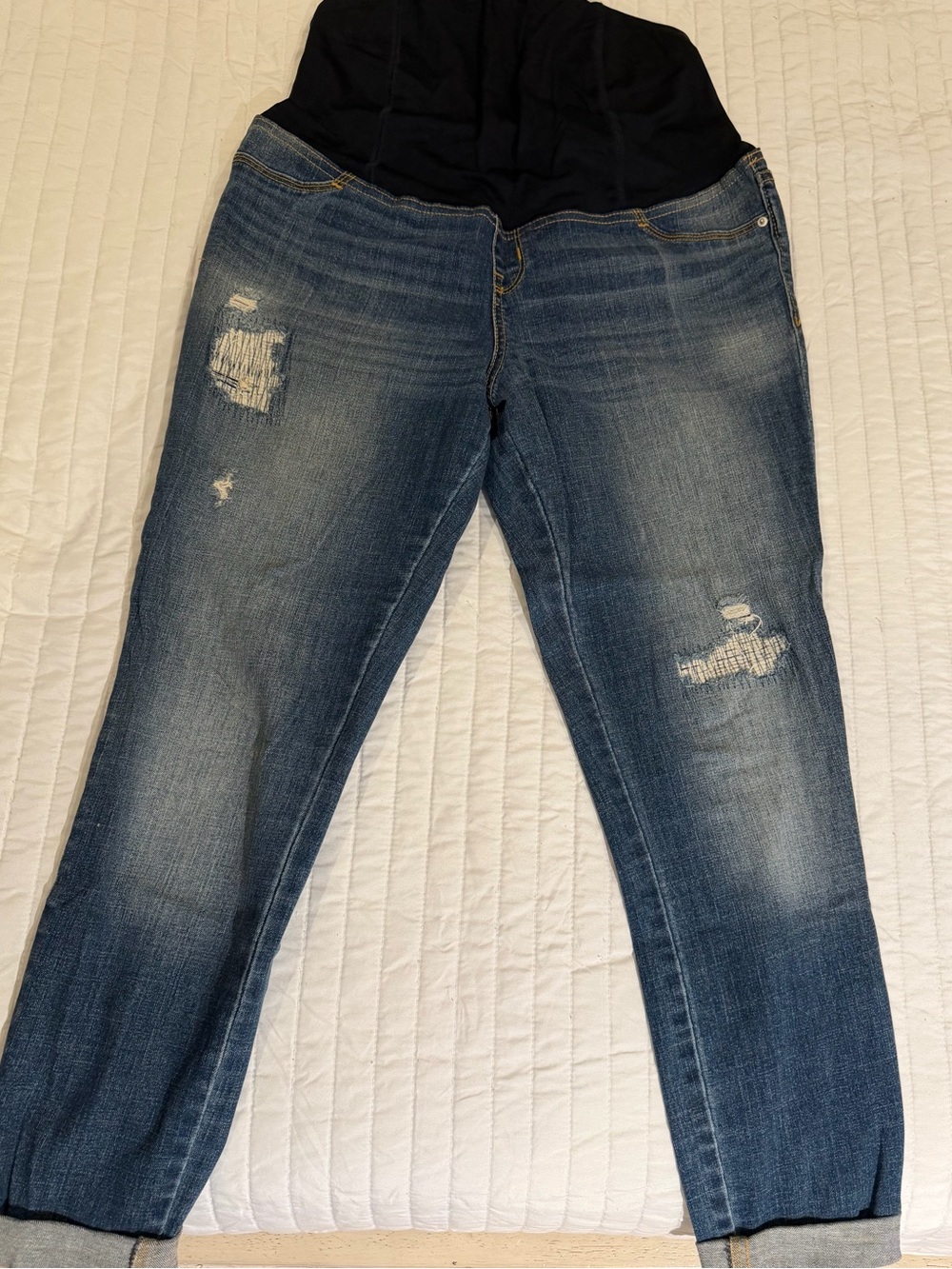 Maternity Distressed Blue Jeans with Stretch Waistband